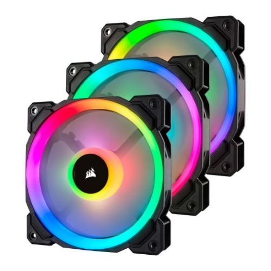 Picture of Corsair LL120 12cm PWM RGB Case Fans x3, 16 LED RGB Dual Light Loop, Hydraulic Bearing, Lighting Node PRO Kit Included