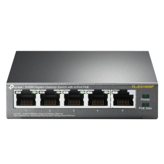 Picture of TP-LINK  (TL-SG1005P) 5-Port Gigabit Unmanaged Desktop Switch, 4 Port PoE+, Steel Case