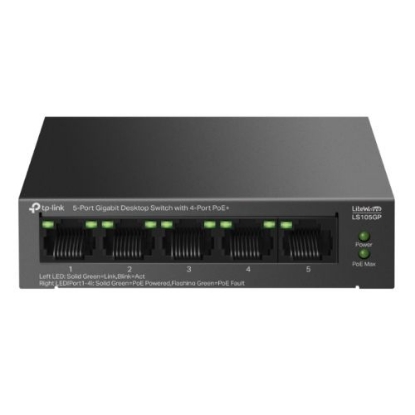 Picture of TP-LINK (LS105GP) 5-Port Gigabit Desktop LiteWave Switch with 4-Port PoE+, Metal Casing