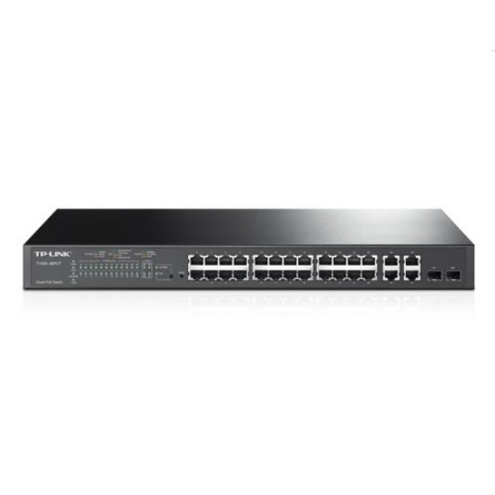 Picture of TP-LINK (T1500-28PCT) 24-Port Smart PoE Switch, 24 x 10/100Mbps PoE+ 4-Port Gigabit, 2 Combo GB SFP Slots, Rackmountable