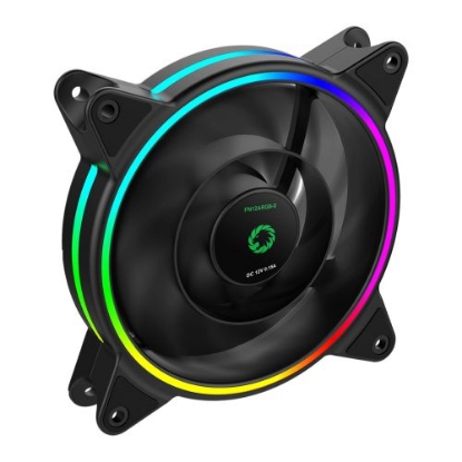 Picture of GameMax Razor 12cm PWM Rainbow ARGB Dual Ring Case Fan, Hydro Bearing, 24 LEDs, Anti-Vibration, Up to 1200 RPM