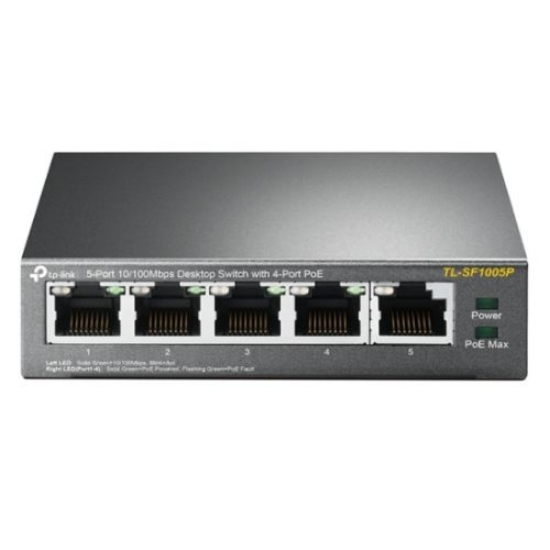 Picture of TP-LINK (TL-SF1005P) 5-Port 10/100 Unmanaged Desktop Switch, 4 Port PoE, Steel Case