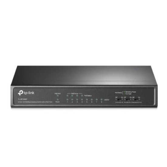 Picture of TP-LINK (TL-SF1008P) 8-Port 10/100Mbps Unmanaged Desktop Switch, 4-Port PoE+, Steel Case