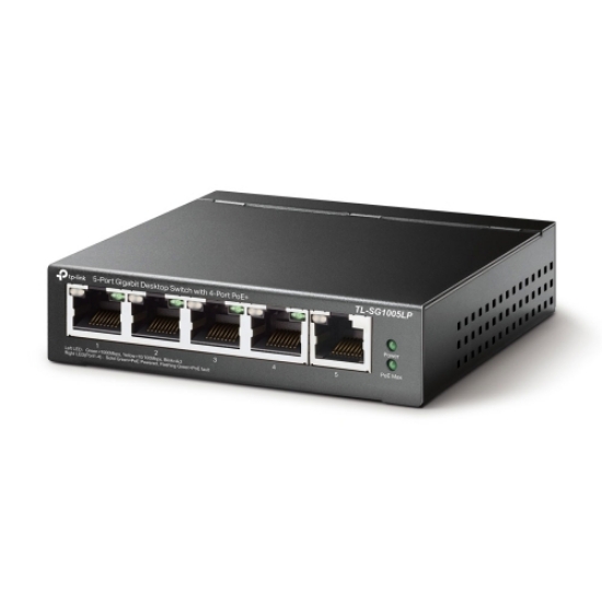 Picture of TP-LINK (TL-SG1005LP)  5-Port Gigabit Unmanaged Desktop Switch, 4-Port PoE, Intelligent Power, Steel Case