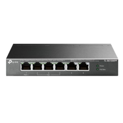 Picture of TP-LINK (TL-SG1006PP) 6-Port Gigabit Desktop Switch with 3-Port PoE+ & 1-Port PoE++, Steel Case