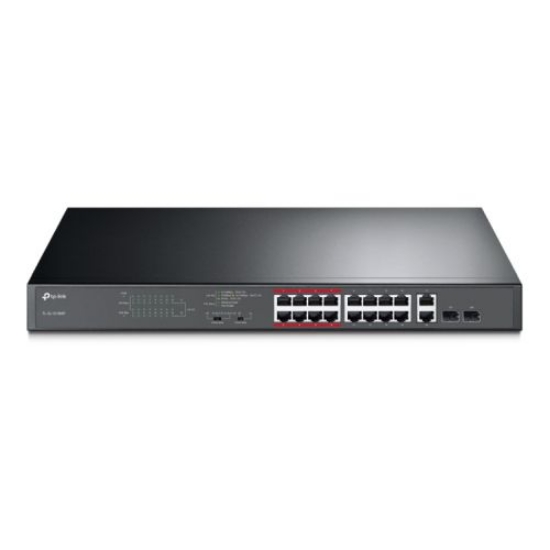 Picture of TP-LINK (TL-SL1218MP) 16-Port 10/100Mbps + 2-Port GB Unmanaged PoE Switch, 2 combo GB SFP Slots, 16-Port PoE, Rackmountable