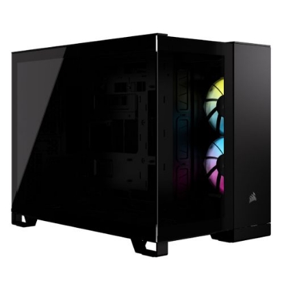 Picture of Corsair 2500X RGB Dual Chamber Gaming Case w/ Glass Side & Front, Micro ATX, 2x RGB Fans, Mesh Panels, USB-C, Asus BTF Compatible, Black