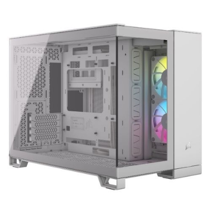 Picture of Corsair 2500X RGB Dual Chamber Gaming Case w/ Glass Side & Front, Micro ATX, 2x RGB Fans, Mesh Panels, USB-C, Asus BTF Compatible, White