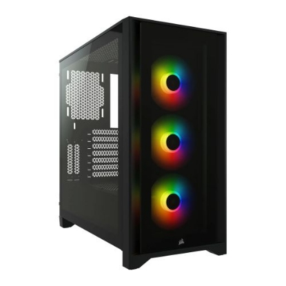 Picture of Corsair iCUE 4000X RGB Gaming Case w/ Tempered Glass Window, E-ATX, 3 x AirGuide RGB Fans, Lighting Node CORE included, USB-C, Black