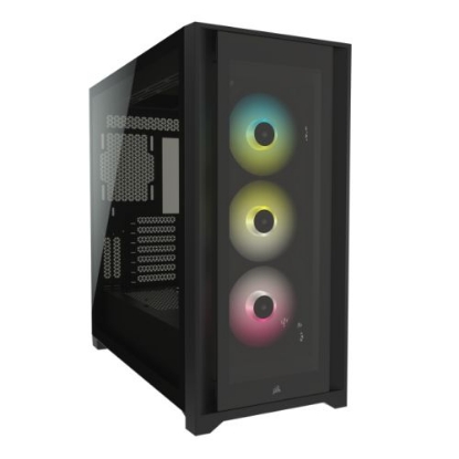 Picture of Corsair iCUE 5000X RGB Gaming Case w/ 4x Tempered Glass Panels, E-ATX, 3 x AirGuide RGB Fans, Lighting Node CORE included, USB-C, Black