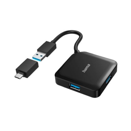 Picture of Hama External 4-Port USB 3.2 Gen 1 Hub, USB Powered, USB-A w/ USB-C Adapter