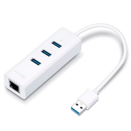 Picture of TP-LINK (UE330) Portable External 3-Port USB 3.0 Hub & Gigabit Ethernet Adapter, White