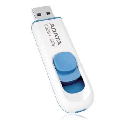 Picture of ADATA 16GB C008 USB 2.0 Memory Pen, Retractable, Capless, White