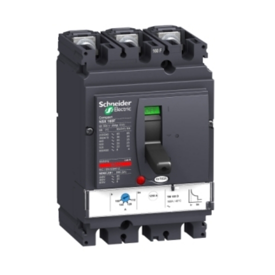 Picture of circuit breaker ComPact NSX160F, 36 KA at 415 VAC, TMD trip unit 125 A, 3 poles 3d